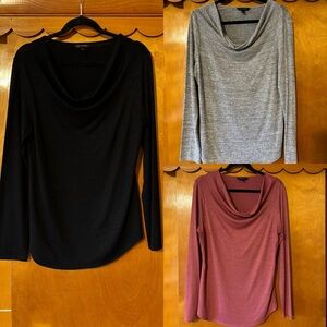 Banana Republic Set of Three Cowl-Neck Tops — Pink, Gray & Black